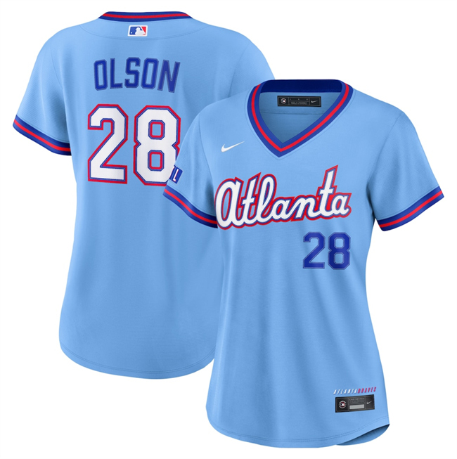 Women's Atlanta Braves #28 Matt Olson Powder Blue 2026 City Connect Stadium Stitched Baseball Jersey(Run Small)